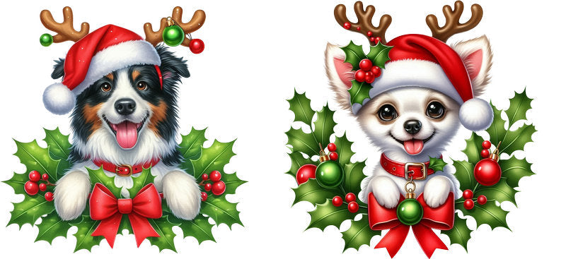 christmas dog aesthetic UV DTF cup wrap for 16oz glass can drinkware decal KA-10054