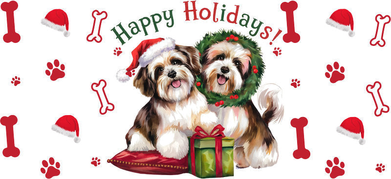 christmas pets aesthetic UV DTF cup wrap for 16oz glass can drinkware decal KA-10065