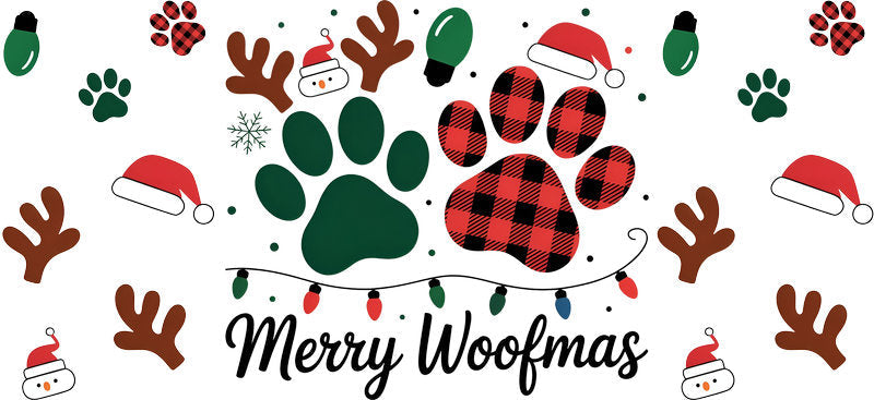 holiday dog aesthetic UV DTF cup wrap for 16oz glass can drinkware decal KA-10081