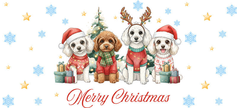 merry woofmas aesthetic UV DTF cup wrap for 16oz glass can drinkware decal KA-10116