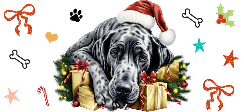 santa dog UV DTF cup wrap aesthetic tumbler glass can christmas design
