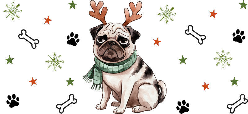 christmas dog wreath UV DTF cup wrap aesthetic tumbler glass can decal