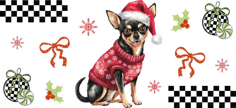 cute christmas dog UV DTF cup wrap tumbler glass can aesthetic design