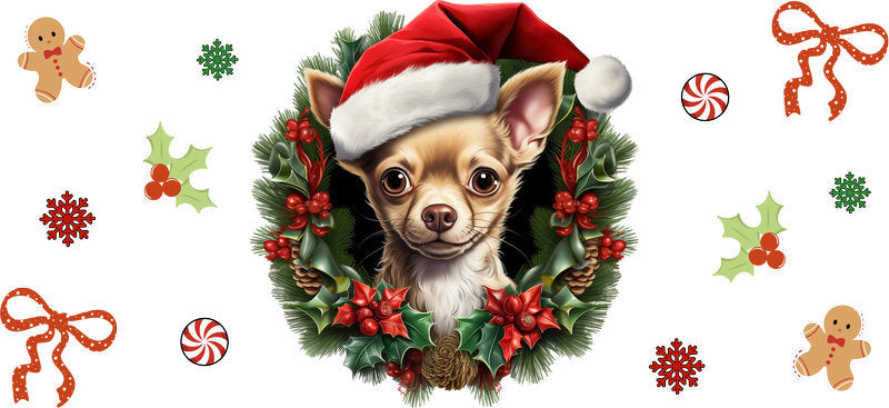 cozy puppy christmas UV DTF cup wrap aesthetic tumbler drinkware design