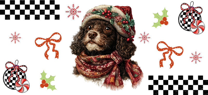 poodle christmas dog UV DTF cup wrap aesthetic tumbler drinkware