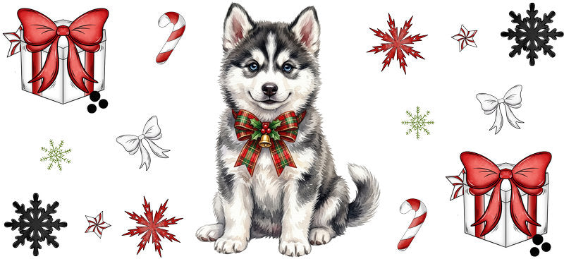 moon night dog christmas UV DTF cup wrap aesthetic tumbler design