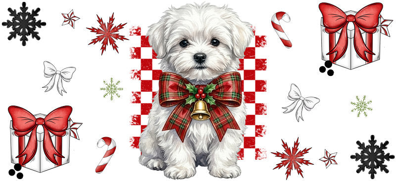 cute holiday dog UV DTF cup wrap tumbler glass can aesthetic
