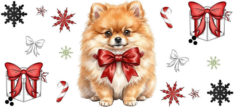 pet christmas scene UV DTF cup wrap aesthetic tumbler design