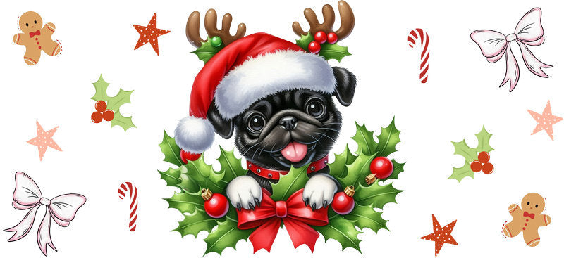 joyful christmas puppy UV DTF cup wrap aesthetic tumbler design