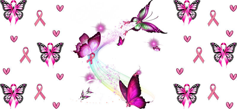 butterfly unicorn pink ribbon UV DTF cup wrap for 16oz glass can awareness decal KA-10333
