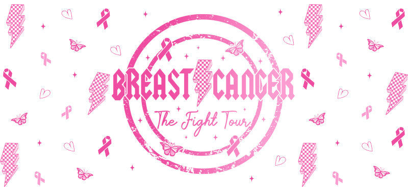 breast cancer circle design UV DTF cup wrap for 16oz glass can pink ribbon decal KA-10338