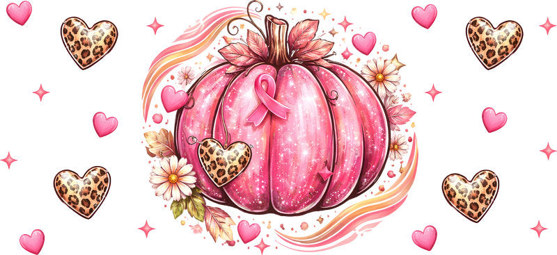 pink pumpkin breast cancer UV DTF cup wrap for 16oz glass can awareness decal KA-10354