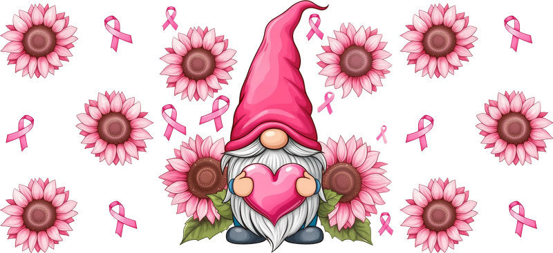 sunflower pink gnome UV DTF cup wrap for 16oz glass can awareness decal KA-10359
