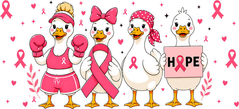penguin pink ribbon UV DTF cup wrap for 16oz glass can awareness decal KA-10366