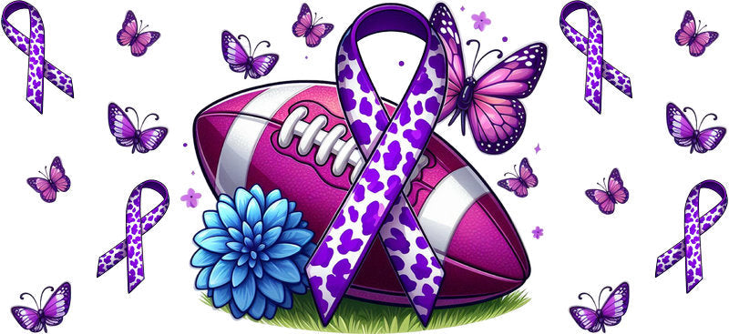 purple football awareness UV DTF cup wrap for 16oz glass can ribbon decal KA-10385
