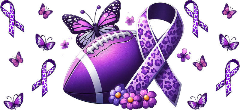 purple baseball awareness UV DTF cup wrap for 16oz glass can ribbon decal KA-10386
