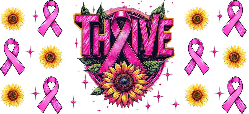 thrive pink ribbon UV DTF cup wrap for 16oz glass can awareness decal KA-10394