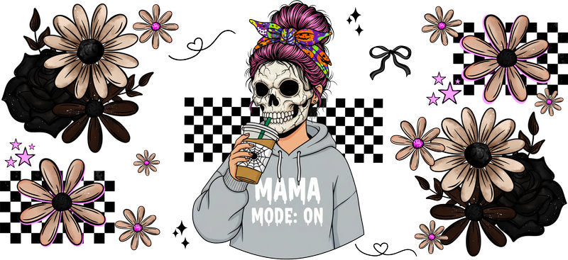 skeleton mama UV DTF cup wrap for 16oz glass can spooky cup decal KA-10477