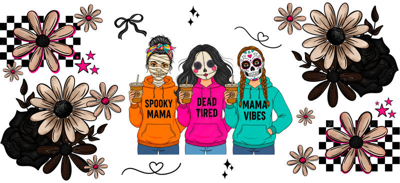 spooky family UV DTF cup wrap for 16oz glass can halloween decal KA-10478
