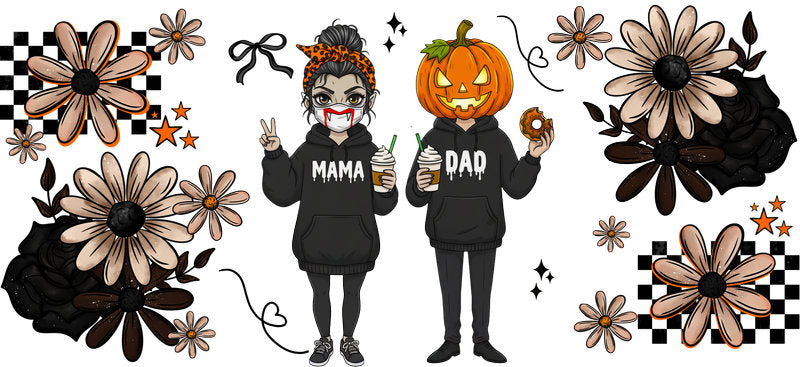 pumpkin couple UV DTF cup wrap for 16oz glass can spooky cup decal KA-10481