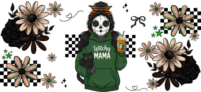 green gothic mama UV DTF cup wrap for 16oz glass can spooky decal KA-10484