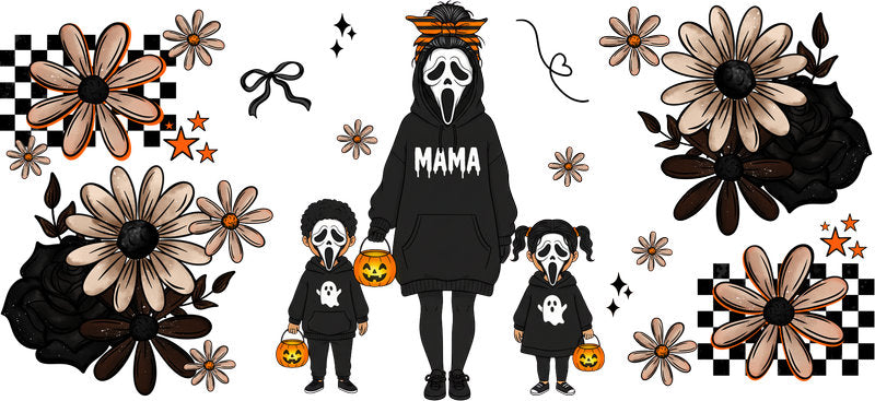 spooky mama trio UV DTF cup wrap for 16oz glass can halloween decal KA-10490
