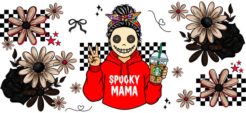 spooky pumpkin mama UV DTF cup wrap for 16oz glass can halloween decal KA-10502