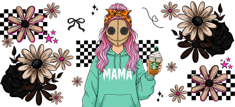 mint gothic mama UV DTF cup wrap for 16oz glass can halloween decal KA-10508