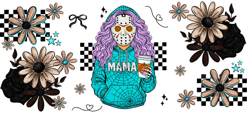 blue witch mama UV DTF cup wrap for 16oz glass can halloween cup decal KA-10512
