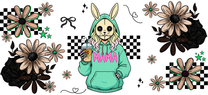 cute skeleton mama UV DTF cup wrap for 16oz glass can spooky cup decal KA-10516