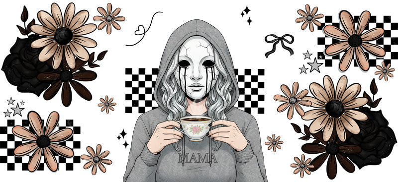ghostly mama UV DTF cup wrap for 16oz glass can spooky decal KA-10528