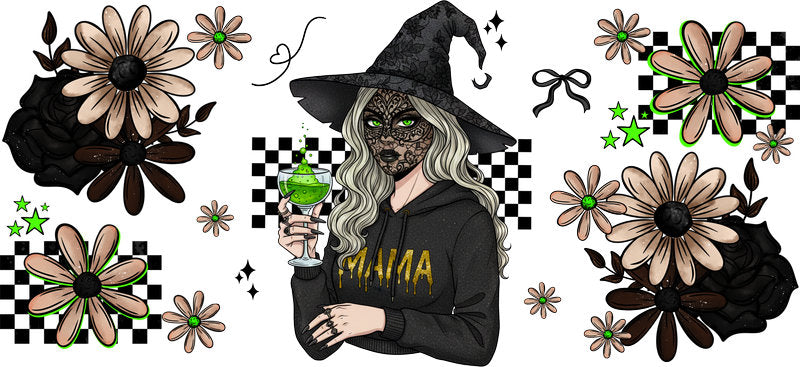 mystic witch mama UV DTF cup wrap for 16oz glass can spooky decal KA-10535