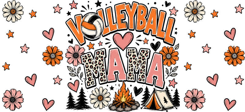 volleyball mama floral UV DTF cup wrap for 16oz glass can volleyball tumbler decal KA-10609