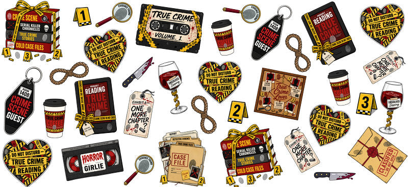 true crime icons UV DTF cup wrap for 16oz glass can mystery cup decal KA-10643