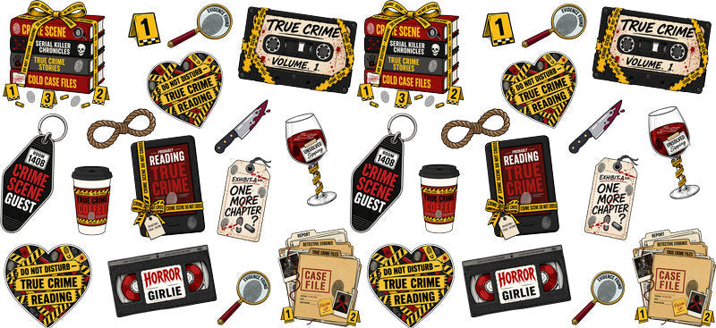 true crime essentials UV DTF cup wrap for 16oz glass can detective cup decal KA-10644