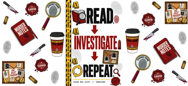 read investigate repeat UV DTF cup wrap for 16oz glass can mystery cup decal KA-10658