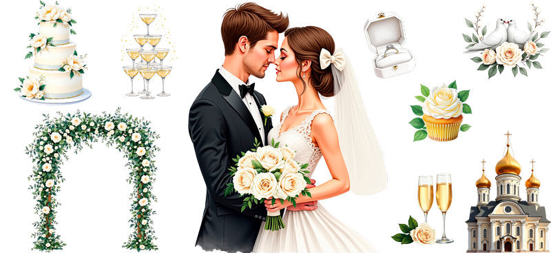 wedding couple UV DTF cup wrap for 16oz glass can bride and groom cup decal KA-11086