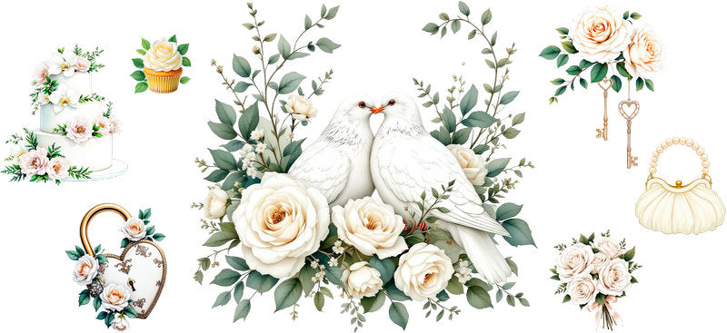white roses UV DTF cup wrap for 16oz glass can wedding rose bouquet cup decal KA-11099