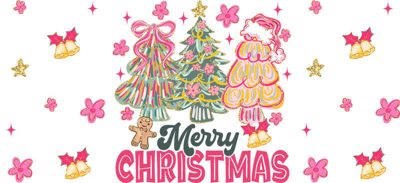 Pastel Christmas UV DTF cup wrap with soft holiday colors for 16oz glass can KA-11627