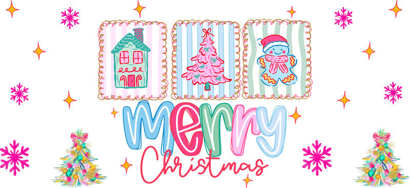 Christmas house UV DTF cup wrap with cozy holiday design for 16oz glass can KA-11636