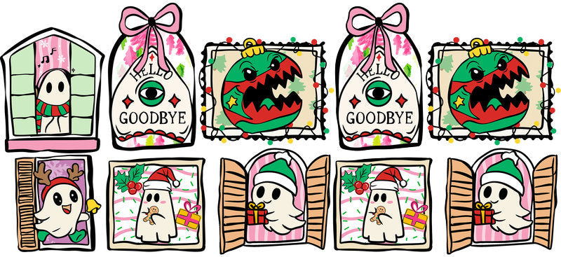 Christmas Santa pattern UV DTF cup wrap with festive artwork for 16oz glass can KA-11640
