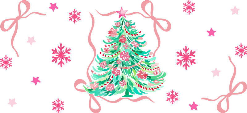 Christmas tree design UV DTF cup wrap with festive artwork for 16oz glass can KA-11644