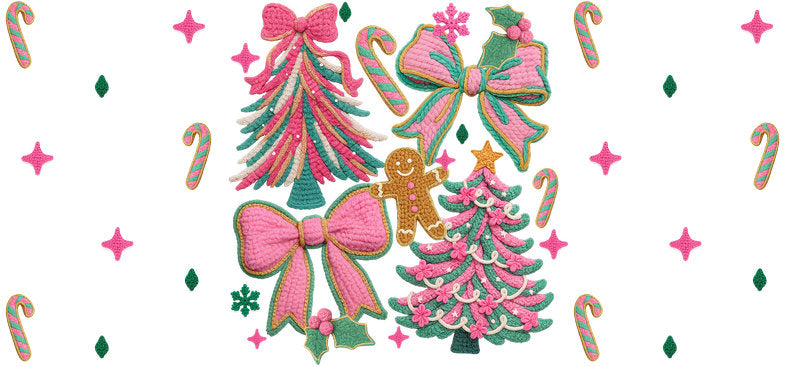 Christmas bow tree UV DTF cup wrap with holiday ribbon design for 16oz glass can KA-11656