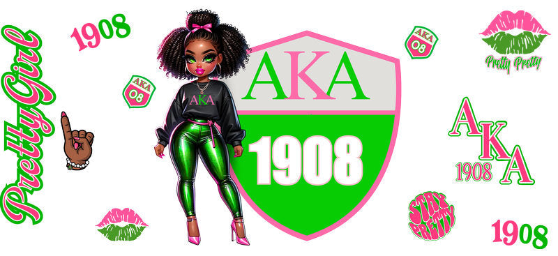 Pink and green shield girl UV DTF cup wrap for 16oz Libbey glass KA-12415
