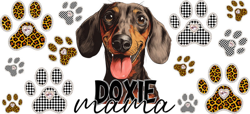 Doxie Mama UV DTF Cup Wrap Transfer for 16oz Libbey Glass Can, Dog Lover Gift