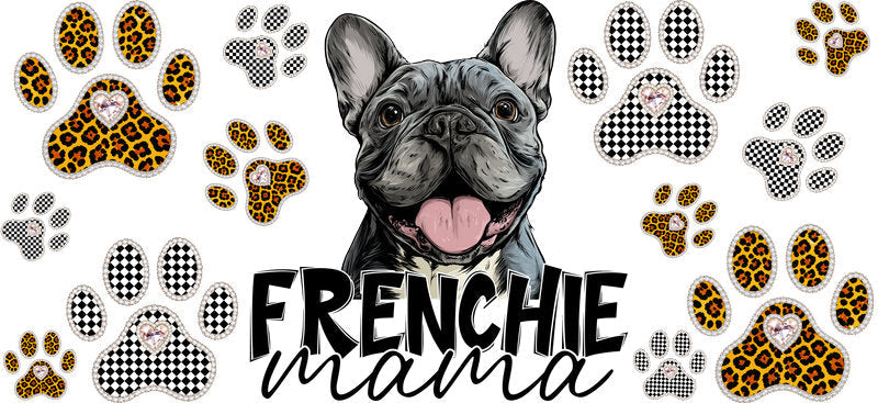 Frenchie Mama UV DTF Cup Wrap Transfer for 16oz Libbey Glass Can, Dog Lover Gift