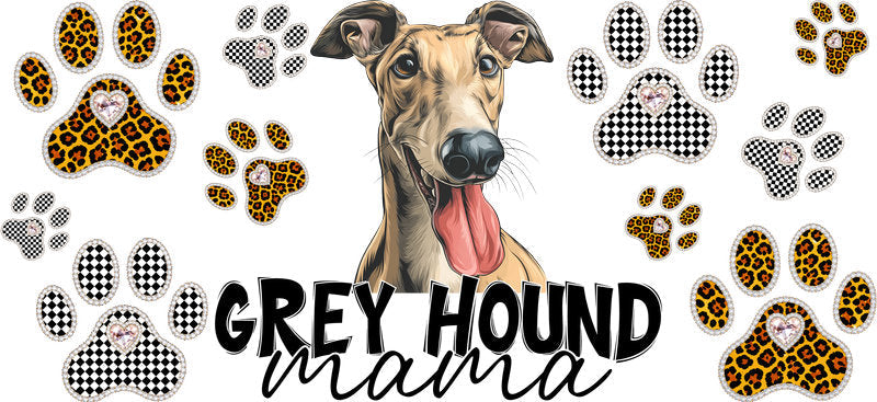 Greyhound Mama UV DTF Cup Wrap Transfer for 16oz Libbey Glass Can, Dog Lover Gift