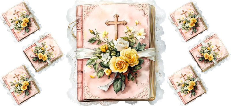Christian Floral Bible UV DTF Cup Wrap Transfer for 16oz Libbey Glass