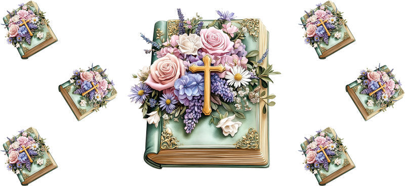Floral Cross Bible UV DTF Transfer for 16oz Glass Can