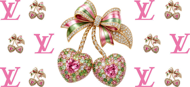 Designer Crystal Cherry Heart Bow Cup Wrap for 16oz Libbey Glass Can KA-13322